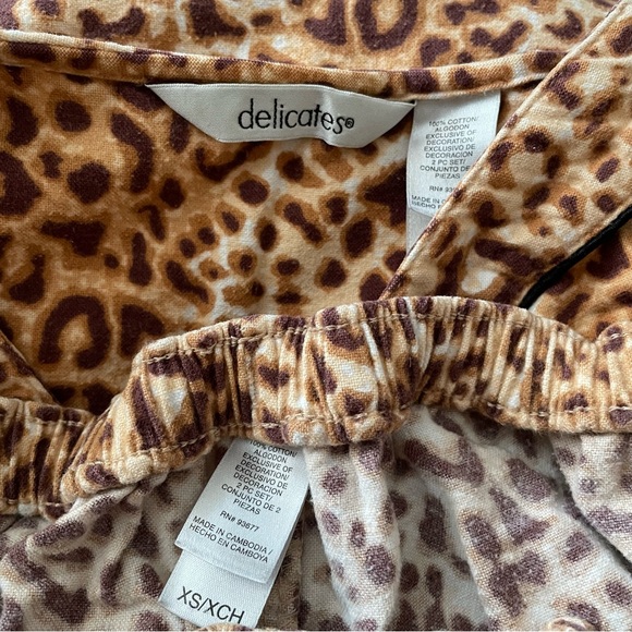 DELICATES Pajamas Animal Print Button Down Top Drawstring Pants Cotton Size XS - Picture 10 of 14